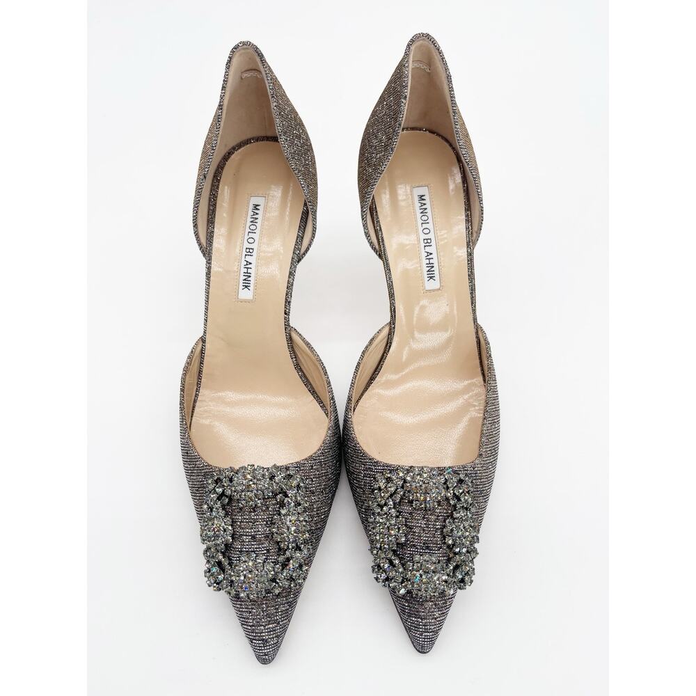 Manolo Blahnik Hangisi D'Orsay Metallic Fabric Crystal Brooch Pumps Heels IT 40 - Picture 6 of 12